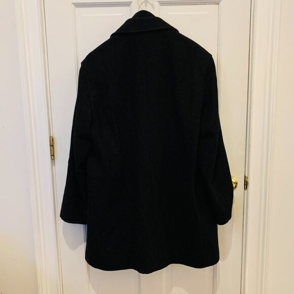 Cole Haan Men's Black Wool-blend Contrast-bib Car Coat Large - Picture 7 of 16